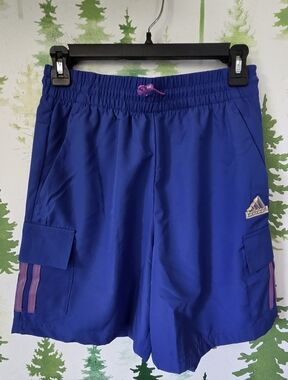 Adidas Royal Blue Cargo Shorts with Pink Accents